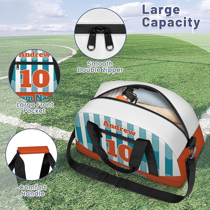 Basketball Soccer Gifts for Boys Girls - Custom Sports Duffle Bag, Personalized Name & Team Bag, Water-Resistant Gym Bag for Basketball, Soccer, Volleyball | Y-Dark Green Orange