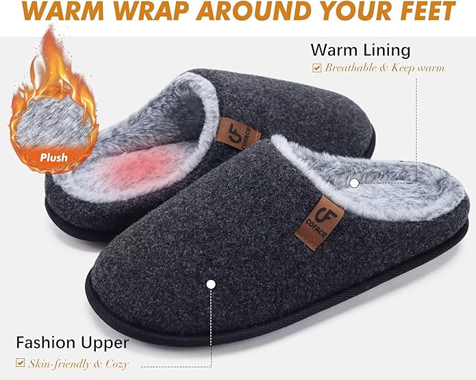 COFACE Mens Cozy Memory Foam Scuff Slippers Casual Slip On Warm House Shoes Indoor/Outdoor Sandal Slippers With Arch Support Rubber Sole Size 7-15