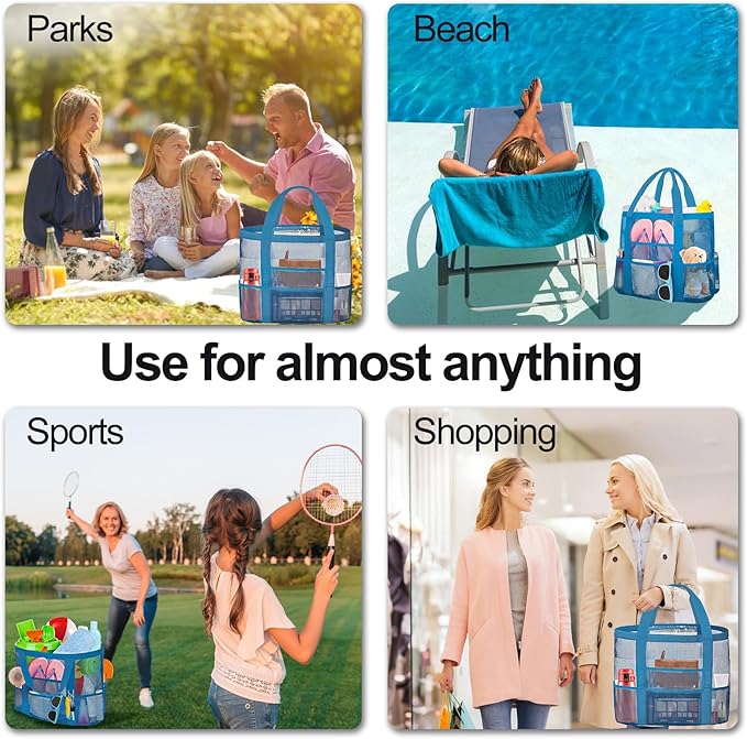 Mesh Beach Bags for Women - Family Beach Tote Bag for Toys, Towels, Travel Vacation Cruise Essentials