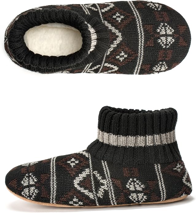 Cozylook Men's Slipper Socks with Grips, Fuzzy Indoor Slippers for Men, Soft Warm Winter Socks with Non-slip Soles