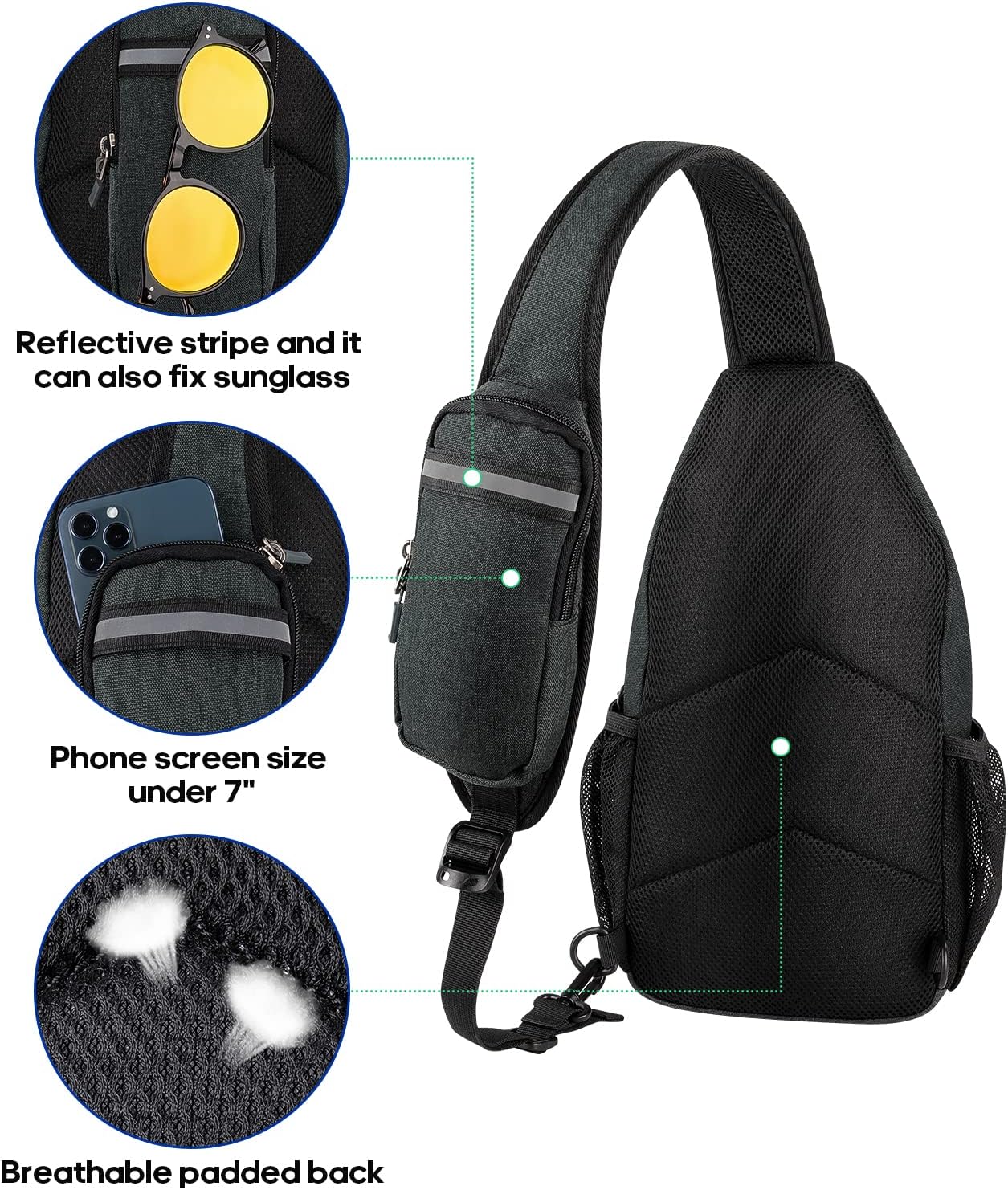 WATERFLY Crossbody Sling Backpack Sling Bag Travel Hiking Chest Bag Daypack