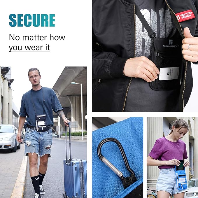 Peicees RFID Blocking Travel Neck Wallet for Men Women Family Passport Holder Lanyard Neck Pouch Slim Travel Document Holder
