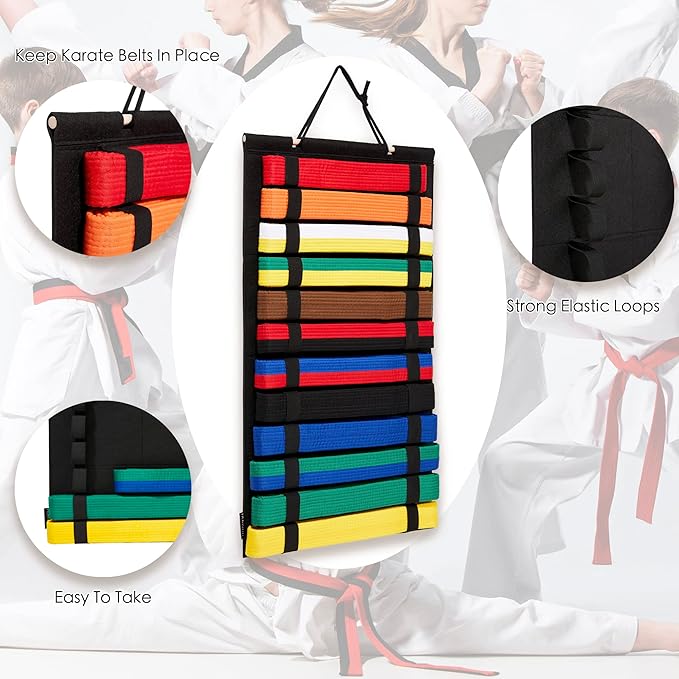 Martial Arts Belts Organizer, Hanging Karate Belt Display Holds 12 Karate Belts for Martial Arts Learners(No Accessories Included)