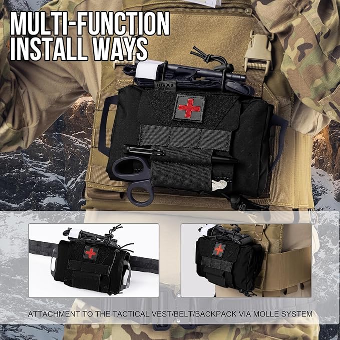 Tactical IFAK Pouch, Rapid Tear-Away First Aid Kit Two-Piece System Medical Pouches Emergency Survival Bag for Outdoor Travel Hiking
