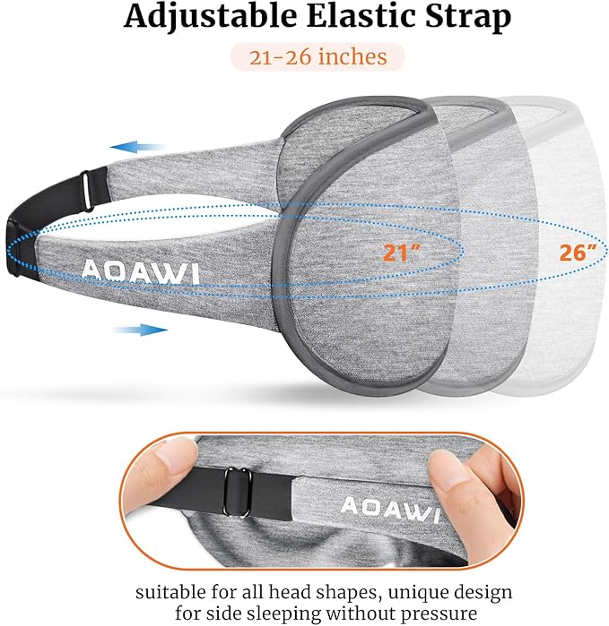 Sleep Eye Mask 3D Contoured cup Soft and Gentle, Breathable, Comfortable for side sleeping, Travellers, Yoga, Men, Women, Adjustable, with silicone Ear Plugs for Sleeping Noise Reductions (Grey)