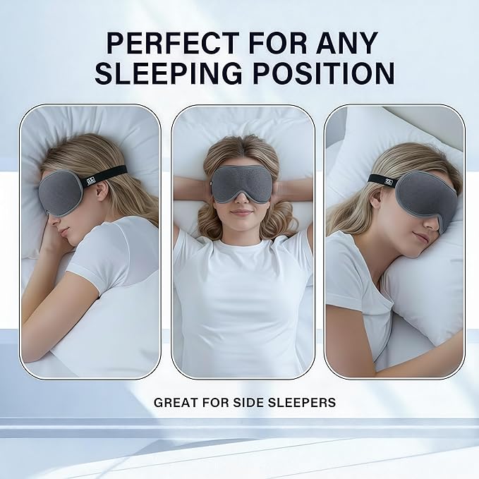 Ultra-Thin 3D Sleep Mask for Side & Back Sleepers, 100% Light Blocking Eye Mask for Sleep, Zero Pressure, Soft & Breathable Night Blindfold for Men & Women, Travel & Plane (Gray)