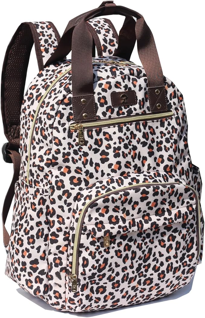 Diaper Bag Backpack, Large Capacity Multifunction Baby Essentials Fashion Travel Pack Linen Canvas office Laptop Bag (Canvas leopard print)