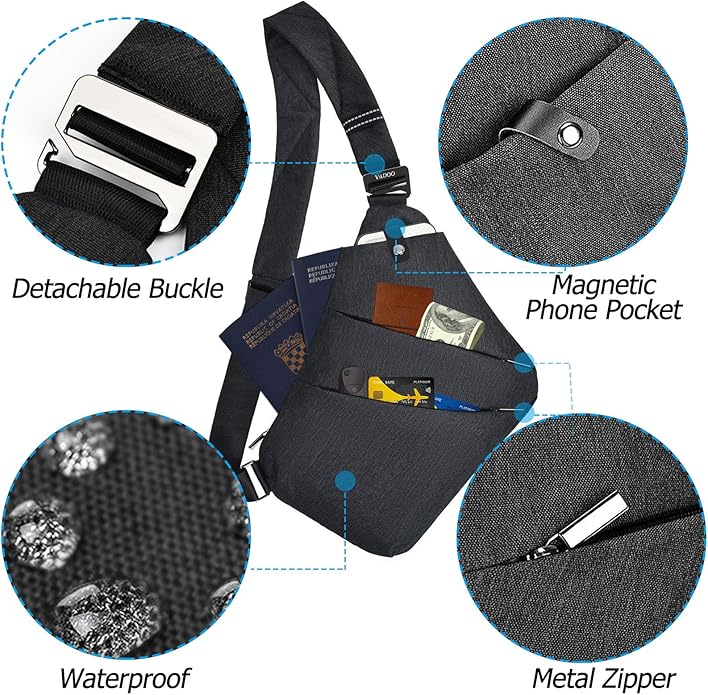 VADOO Sling Bag - Anti-theft Crossbody Shoulder Bag for Men and Women