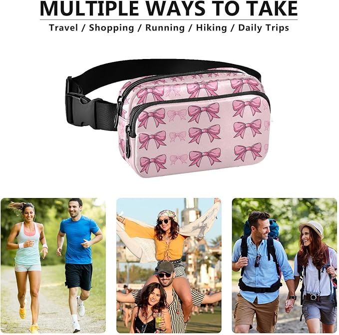 Cute Pink Bows Fanny Pack for Women Men Water Resistant Fashion Waist Packs with Adjustable Strap Belt Bag for Travel Workout Jogging Hiking 21220637