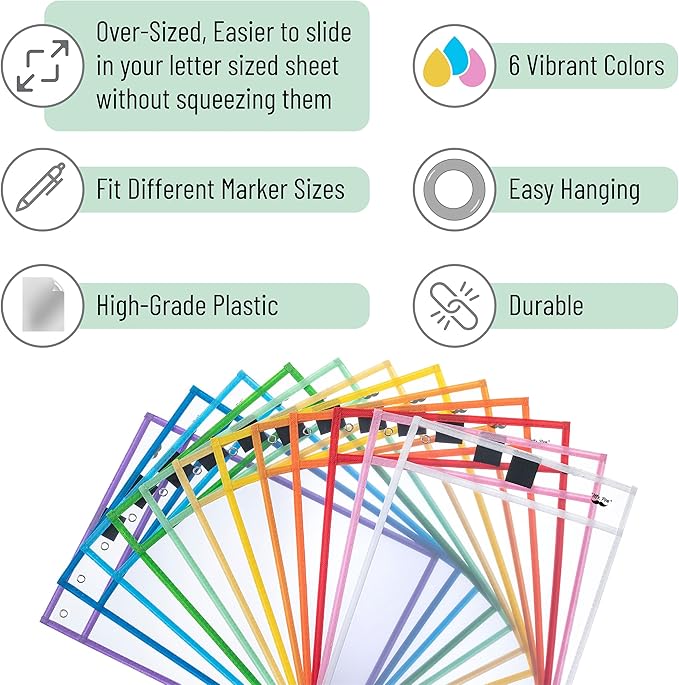 Mr. Pen- Dry Erase Pocket Sleeves, 10 x 14 Inch, 24 Pack, Colorful Dry Erase Sleeves Bulk