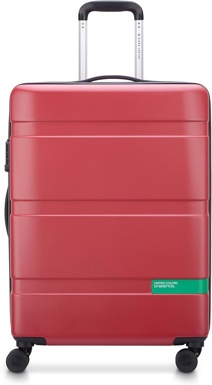 United Colors of Benetton Now! Hardside Luggage with Spinner Wheels, Red, Checked-Medium 23 Inch