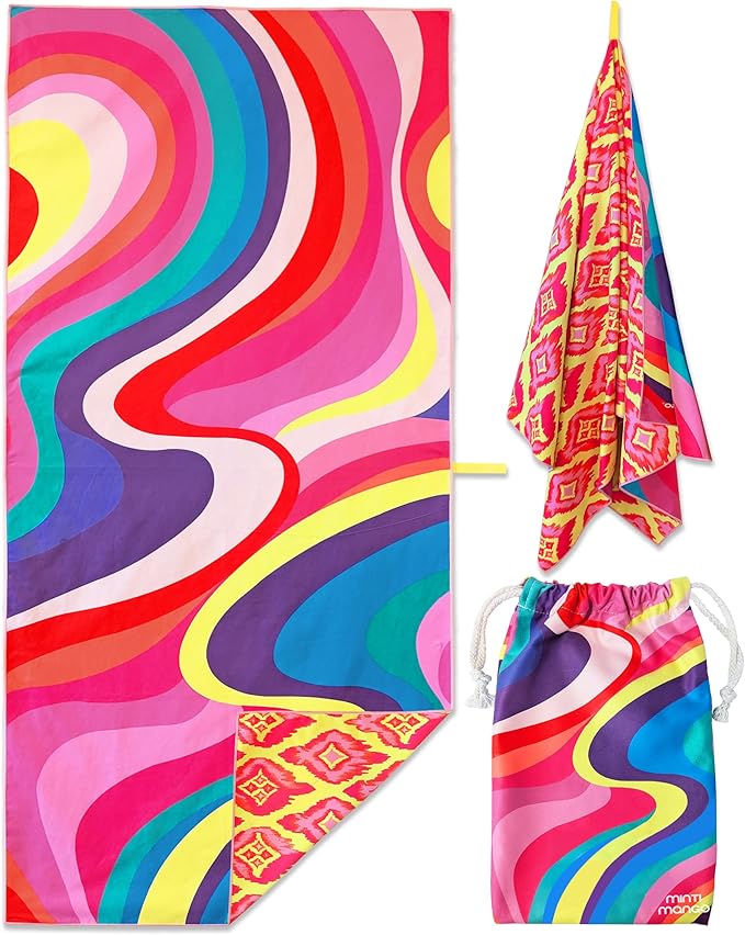 Microfiber Beach Towel Oversized 71X32" Thin, Lightweight, Quick Dry Towel, Sand Free, High Absorbent, Compact, Pool, Gym, Camping, Cruise, Picnic, Travel Towel, Beach Blanket, Carry Bag, Pink