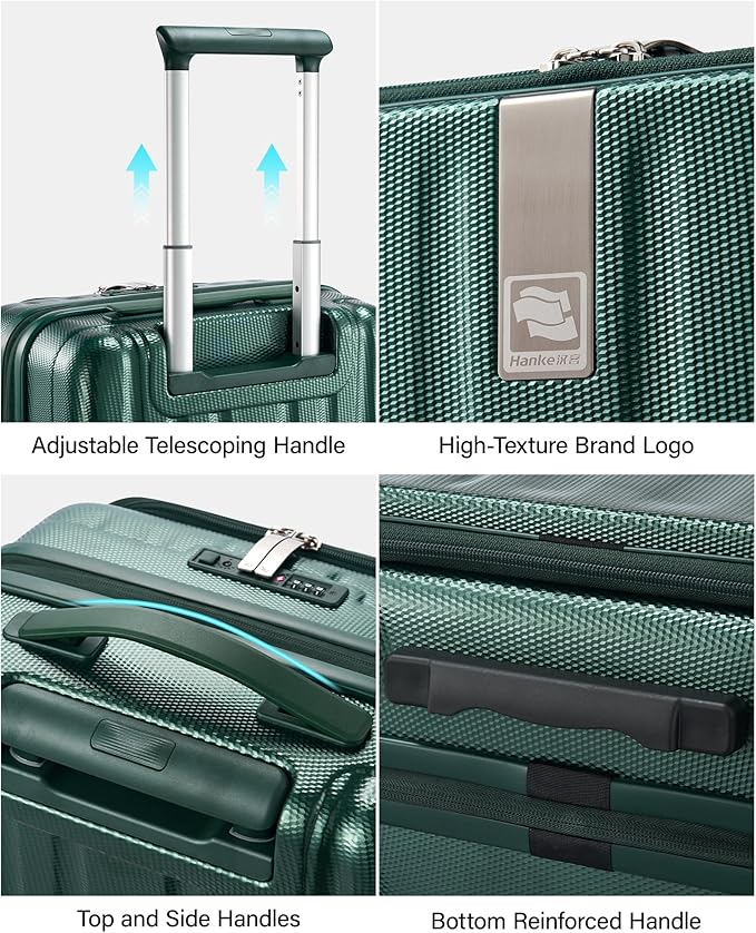 Hanke 20 Inch Expandable Carry On Luggage Airline Approved Top Opening Hard Shell Suitcases with Wheels Lightweight Travel Luggage Carry On Suitcase for Woman Men-Blackish Green
