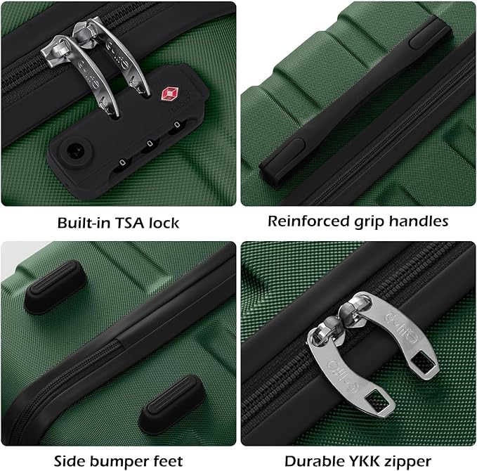 Coolife Luggage 3 Piece Set Suitcase Spinner Hardshell Lightweight TSA Lock (dark green, 20/24/28)