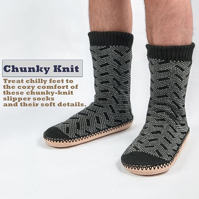 Cozylook Mens Slipper Socks Fleece Lined Non-slip Soles, Winter Soft Thick Cozy Home Boots, Warm Fuzzy House Shoes Indoor