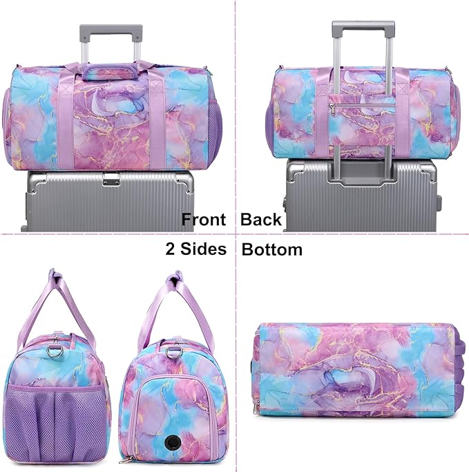 Gym Sports Duffle Bag Dance Ballet Bags with Separate Dry Wet Pocket and Shoes Compartment Weekender Overnight Travel Foldable Bag for Girls Teen Women(Purple)