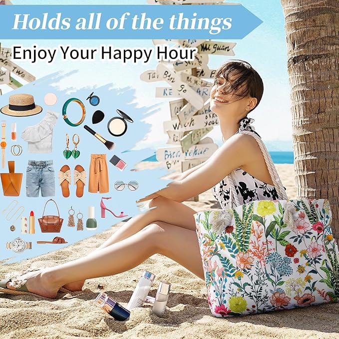 Tavaleu Beach Bags for Women - Large Beach Tote Bag, Women Sandproof Pool Bag for Pool Gym Grocery Travel
