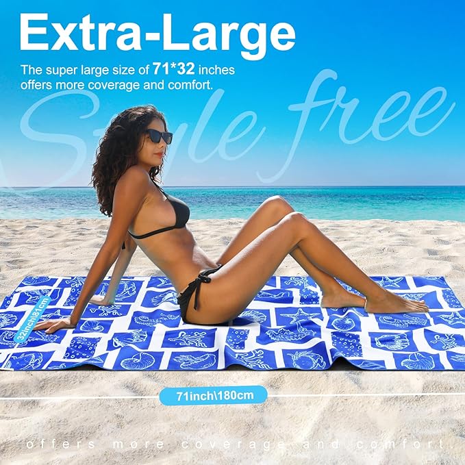 4 Packs Lightweight Thin Microfiber Beach Towel Oversized Quick Dry Compact Sandproof Clearance Towels Sand Free Camping Swimming Easy Pack Travel Adults Starfish Small Fish Sea Turtles Conches