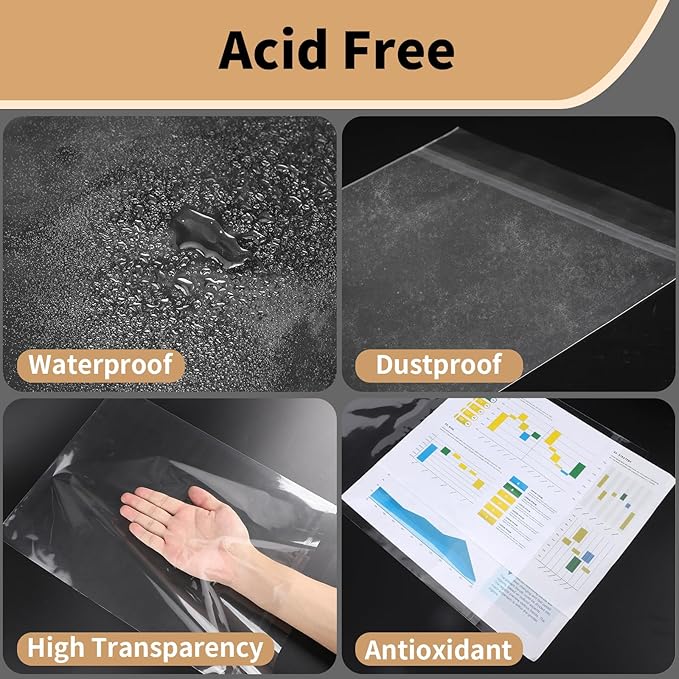 Acid Free Paper Protector Sheets, Clear Plastic Sleeves for Art, Magazine Protectors for Collectors, Protective Sleeves for Paper 11x14 Canvas Print Photos Newspaper Poster Art Bag, Pack of 25