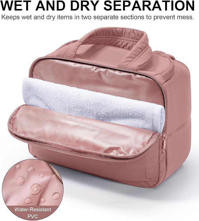 Travel Toiletry Bag for Women, Lightweight Large Quilted Puffy Makeup Bag Wide-open Make up Organizer Cloud Cosmetic Bag w/Handle for Traveling, Toiletries Essentials Accessories Dark Pink