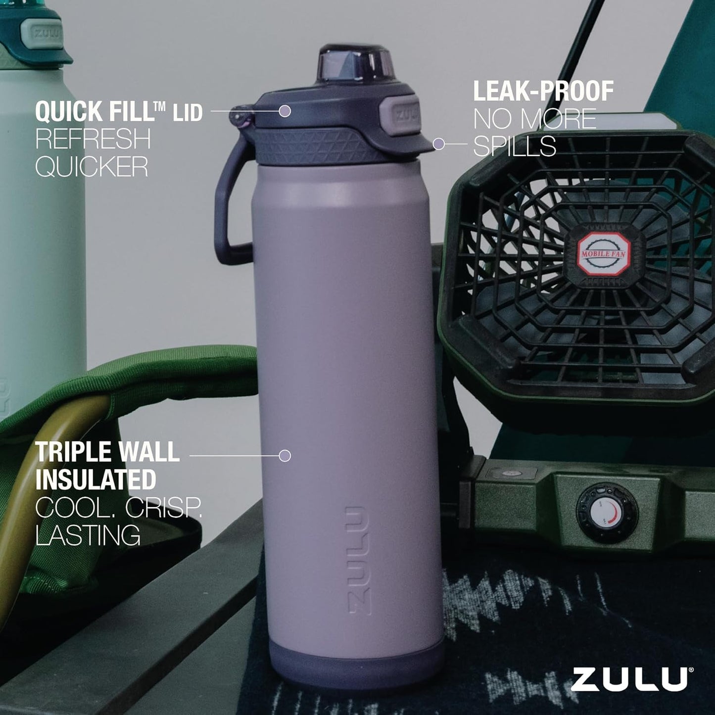 ZULU Powerfill Pro 32oz Stainless Steel Water Bottle with Quick Fill Lid, Triple Walled Vacuum Insulated Metal, Leak Proof Locking Lid, Sip and Chug, Reusable BPA Free, Amethyst