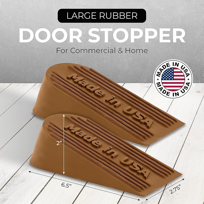 Large Rubber Door Stopper Made in USA - Door Stop Wedge for Carpet, Tile, or Concrete Floor, Door stoppers for Bottom of Door -Heavy Duty for Commercial & Home Use - 6.5 x 2.75 x 1.9 Inches Coffee