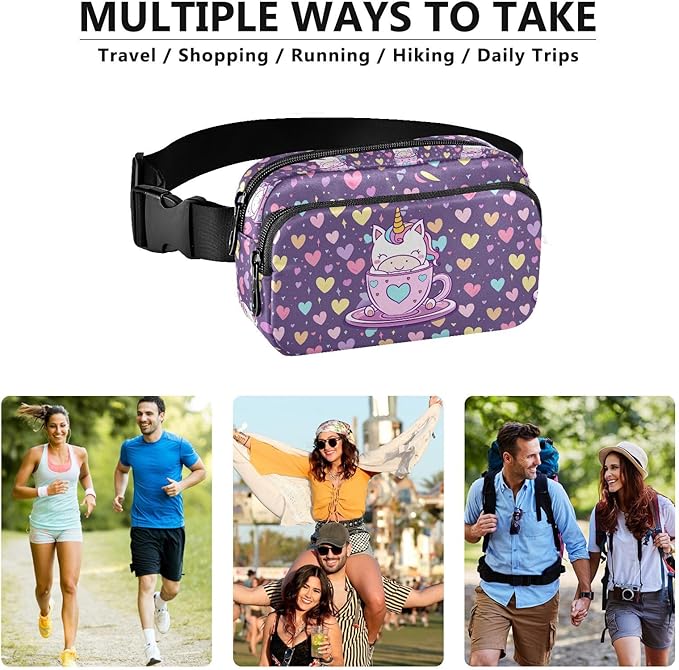Kawaii Cup Unicorn Fanny Pack for Women Men Water Resistant Fashion Waist Packs with Adjustable Strap Belt Bag for Travel Workout Jogging Hiking 21219242