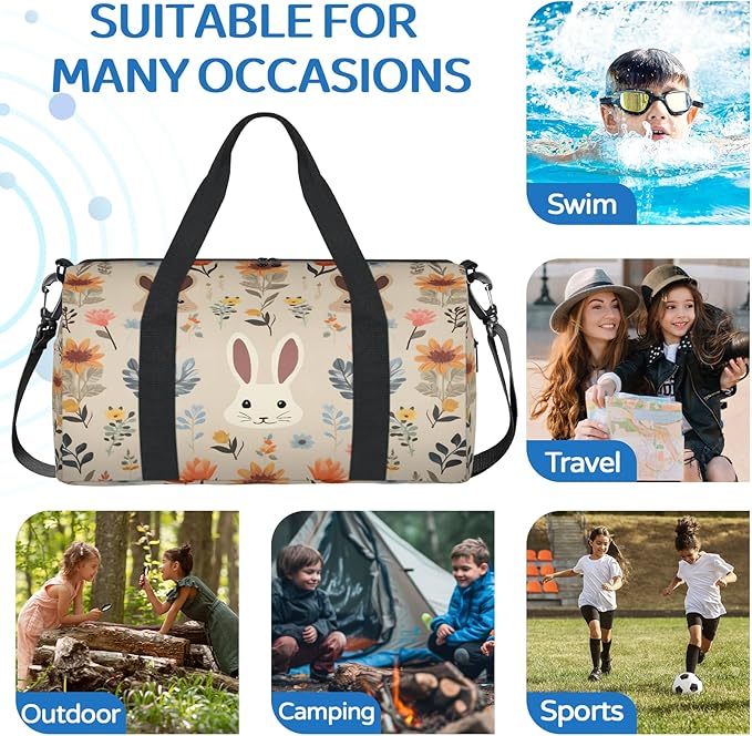 Rabbit Gym Bag for Women 17 inch Waterproof Carry On Overnight Weekender Bag Sports Duffel Tote Bags for Travel Workout