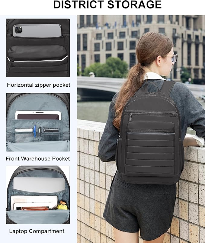 KEOFID Travel Backpack for Women, Womens Work Backpacks, Anti-theft Backpack Purse, Back pack for College Girls, Carry-On Travel Backpacks,Bookbag(Carbon Black)
