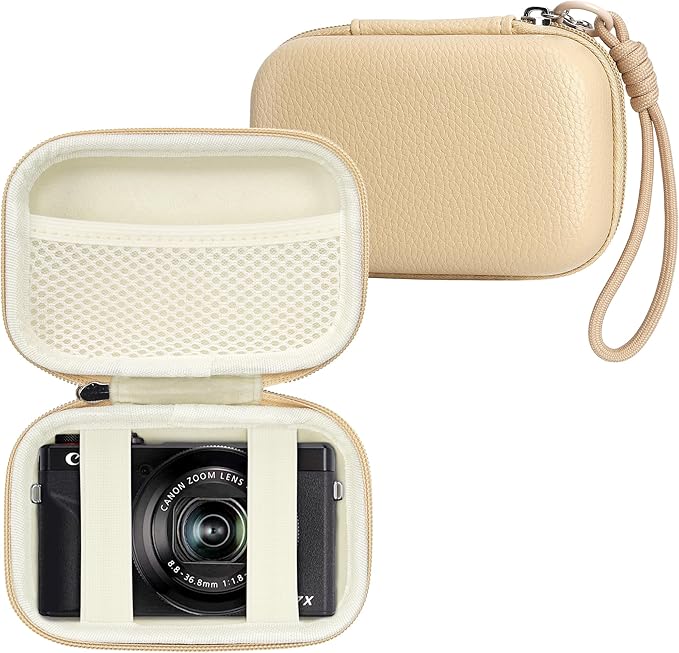 Digital Camera Case Compatible with Canon Powershot G7X Mark II & III/ SX740/ Sony ZV-1/ RX100 VII, Compact Travel Point & Shoot 4K Vlog Cameras Storage Holder with Lanyard (Khaki)