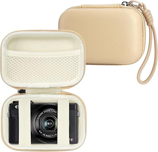 Digital Camera Case Compatible with Canon Powershot G7X Mark II & III/ SX740/ Sony ZV-1/ RX100 VII, Compact Travel Point & Shoot 4K Vlog Cameras Storage Holder with Lanyard (Khaki)