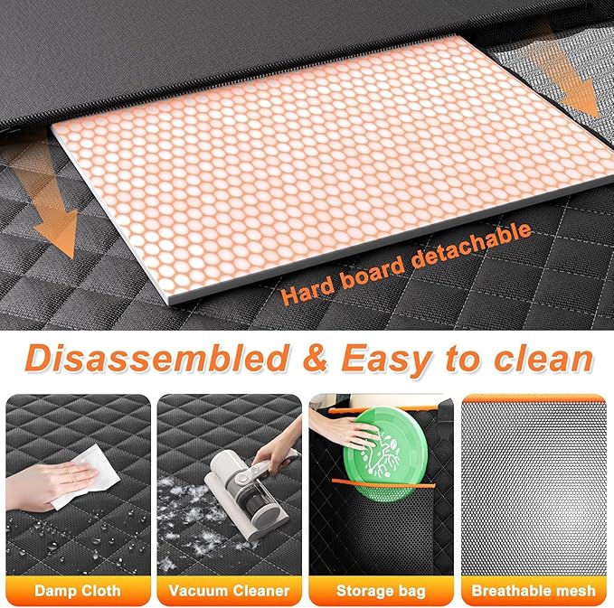 Hard Bottom Holds 420LBS, Dog Car Seat Cover for Back Seat, Back Seat Extender for Dogs, Back Seat Extender for Car Travel Bed with Mesh Window and Storage Pocket, SUV, Truck