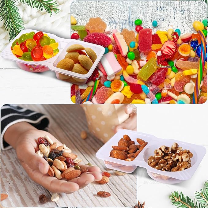 30 Sets Double Compartment Condiment Container With Lids, Reusable Snack Container for Sauces and Snacks, Disposable Snack Containers, Ideal for On-the-Go Meals and Parties (30Pack)