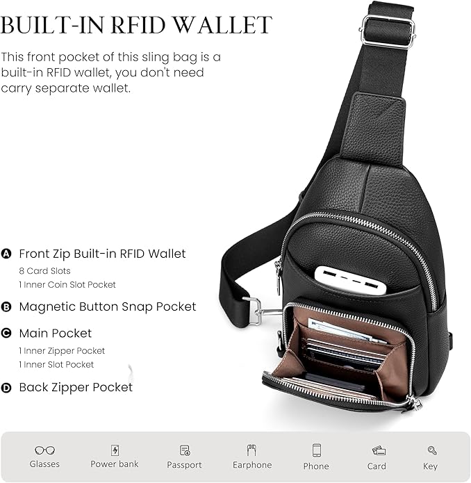 befen Genuine Leather Small Crossbody Sling Bags for Women Anti-Theft Fanny Packs Chest Bags Purse with Built in RFID Wallet