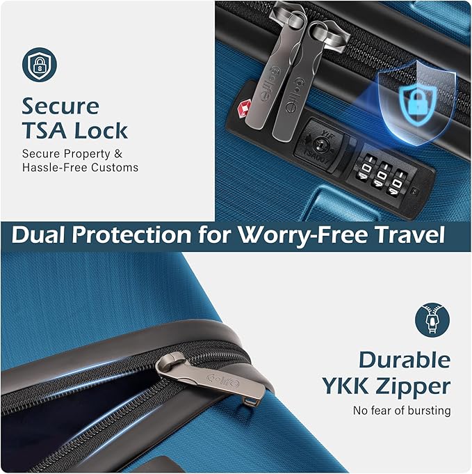 Coolife Luggage Set 3 Piece Hardside PC+ABS Suitcase with TSA Lock, Expandable Large Checked Luggage, Lightweight Rolling Carry On with Spinner Wheels(20/24/28 Inch, Caribbean Blue)