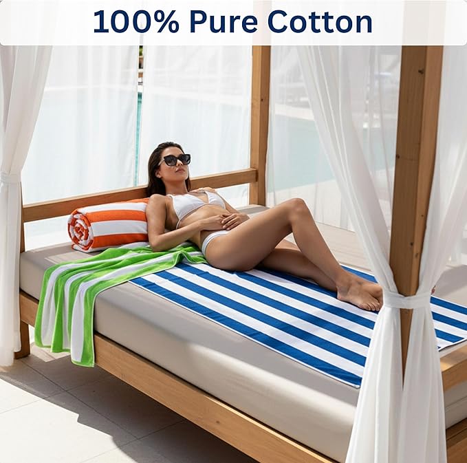BolBom*S Beach Towels 6 Pack Large 30x60-100% Cotton Beach & Pool Towels Bulk Cabana Stripe - Quick Dry Bath Towel Set for Swim, Beach Essentials, Bathroom, Hot Tub, Yoga, Hôtel & Airbnb Guests