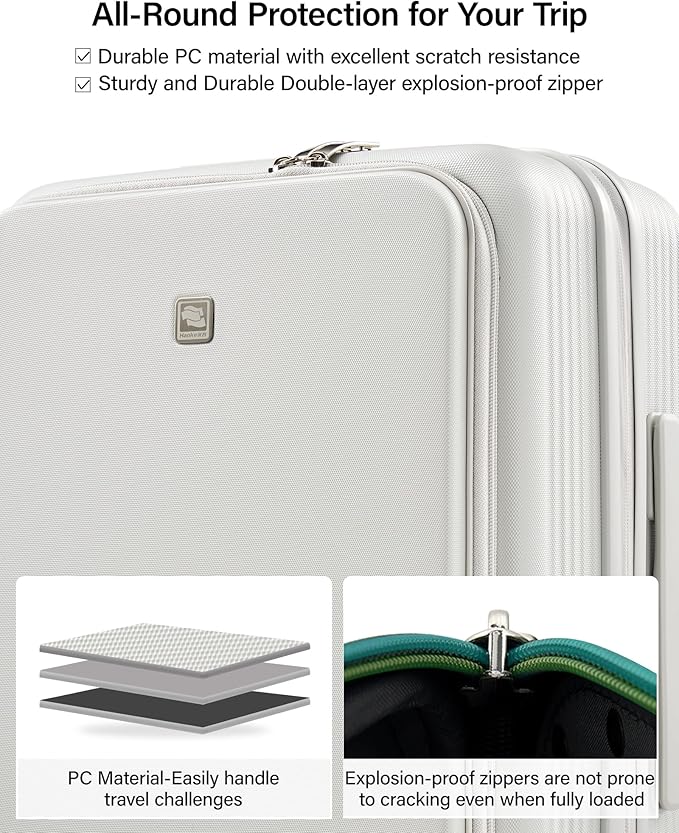 Hanke Expandable 28 Inch Luggage with Spinner Wheels Top Opening Travel Luggage Hard Shell Rolling Suitcases Large Lightweight Checked Luggage with Cup Holder(Smoke White)