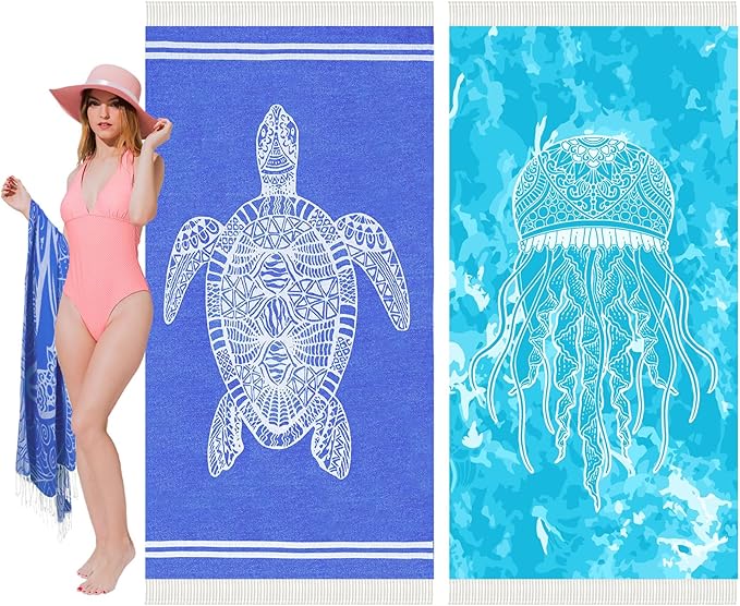 Thin Turkish Beach Towel Lightweight Soft Cotton Extra Large XL Oversized Sand Free Sandproof Absorbent Quick Dry Towels Cloud Bath Pool Travel Compact Essentials Accessories for Adult Gifts