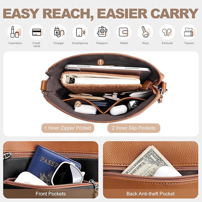 Anti Theft Crossbody Purses for Women RFID Blocking Crossbody Bags, Travel Shoulder Purse with Built-in Wallet