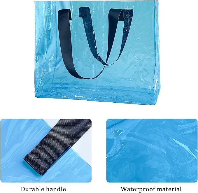 Holographic PVC Beach Bag Waterproof - 18×13×6inch Large Clear Tote for Women Men Pool Travel Sandproof Carry All