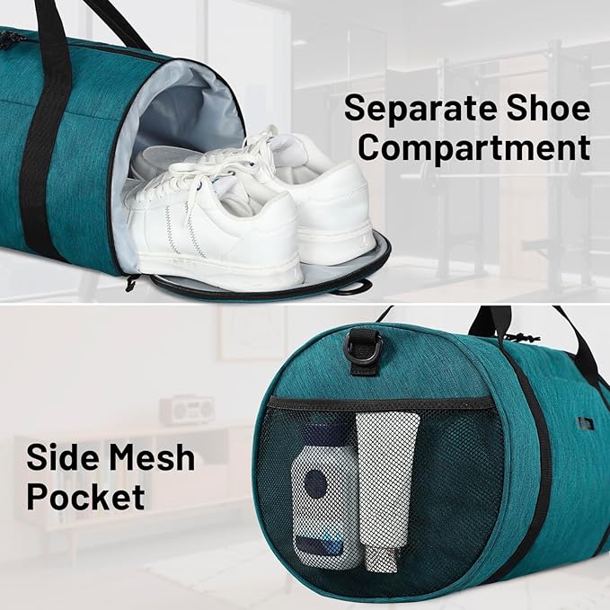 MIER Gym Bag Round Duffle Bag with Shoe Compartment & Wet Pocket, Lightweight Carry on Duffel for Men Women Workout Fitness Travel Sports, 24L, Dark Green