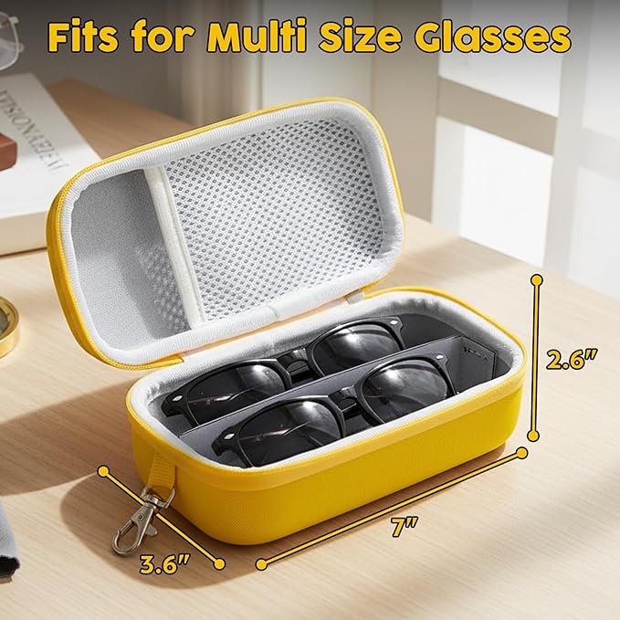 Double Eyeglasses Case,Hard Shell Glasses Case Travel Sunglasses Organizer with Adjustable Slot & Clip for Men Women