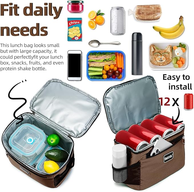 Generic BEIMILY Lunch Bag for Women/Men,Reusable Lunch Box Small Cooler Bag Soft Sided,Leakproof Cooler Bag for Office Work Picnic Beach with Adjustable Shoulder Strap (coffee brown), 2311A
