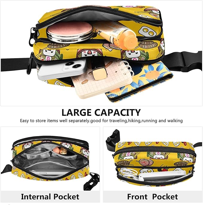 Kawaii Noddle Fanny Pack for Women Men Water Resistant Fashion Waist Packs with Adjustable Strap Belt Bag for Travel Workout Jogging Hiking 21219006
