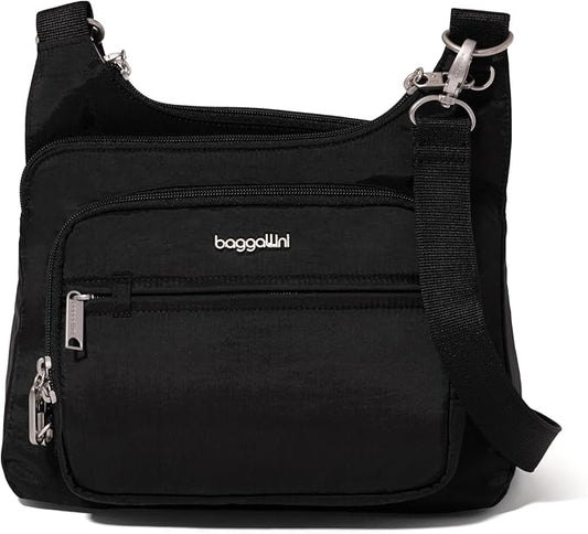 Baggallini Securtex Anti-theft Crossover Crossbody Bag 11”w X 8.5”h, Rfid, Built-in Wallet, Locking Zippers