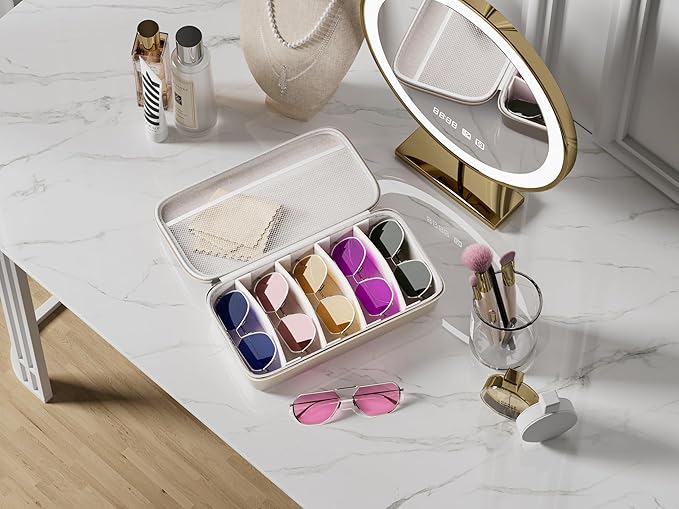 Travel Sunglasses Organizer, Hard Shell Sunglass Case Adjustable Slots for Multiple Sunglass Eyeglass Case