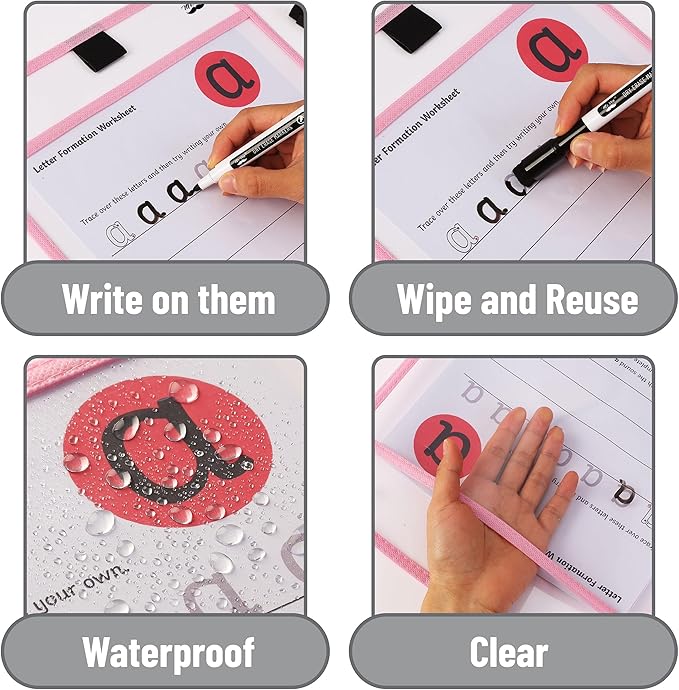 Mr. Pen- Dry Erase Pocket Sleeves, 10 x 14 Inch, 24 Pack, Colorful Dry Erase Sleeves Bulk