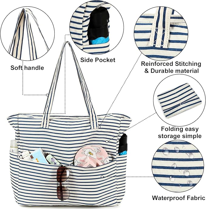Bluboon Beach Bags for Women, Large Waterproof Tote Bag With Wet Compartment for Pool Weekender Travel Gym