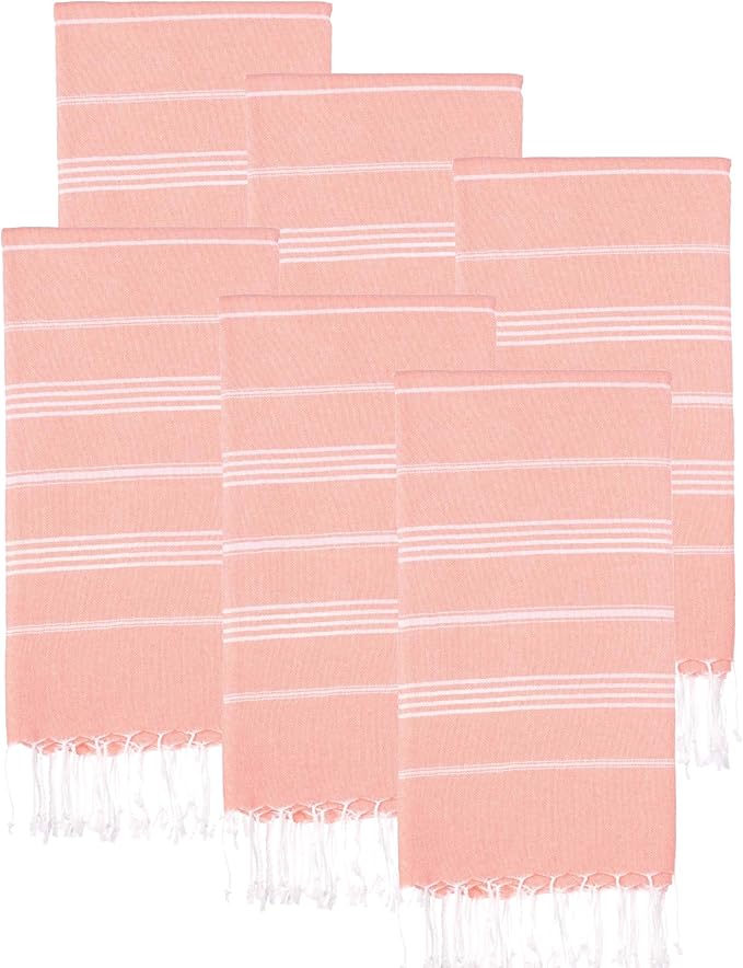 Turkish Beach Towels, Pack of 6 | Oversized, Quick Dry, Sand Free | 100% Cotton, Large 38x71 Towels for Beach, Pool, Travel | Ultra-Soft, Compact, and Absorbent | Salmon