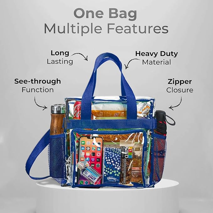 SP HOME GOODS Stadium Approved Clear lunch Bag (Large) with Adjustable Strap, Front Storage Compartment, and Mesh Pockets…